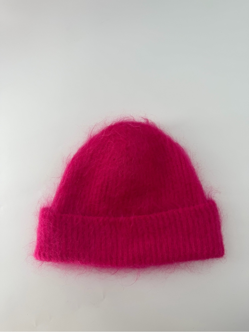 Cos Pink Fuchsia Fuzzy Textured Knitted Mohair Blend Beanie Hat